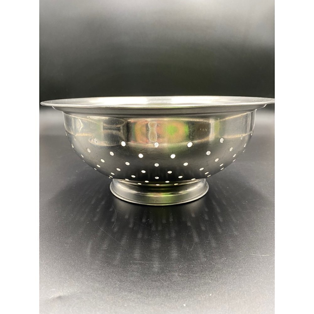 Vtg EKCO Flint Stainless Steel Colander Strainer10.5" Pedestal Base USA